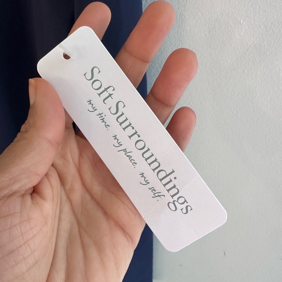 Soft Surroundings Cassandra Midi Dress Pleated Satin Skirt Navy Blue Large P - Picture 11 of 12